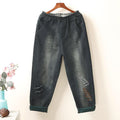 retro loose autumn embroidery harem denim pants