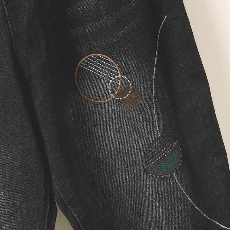 retro loose autumn embroidery harem denim pants