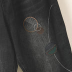 retro loose autumn embroidery harem denim pants