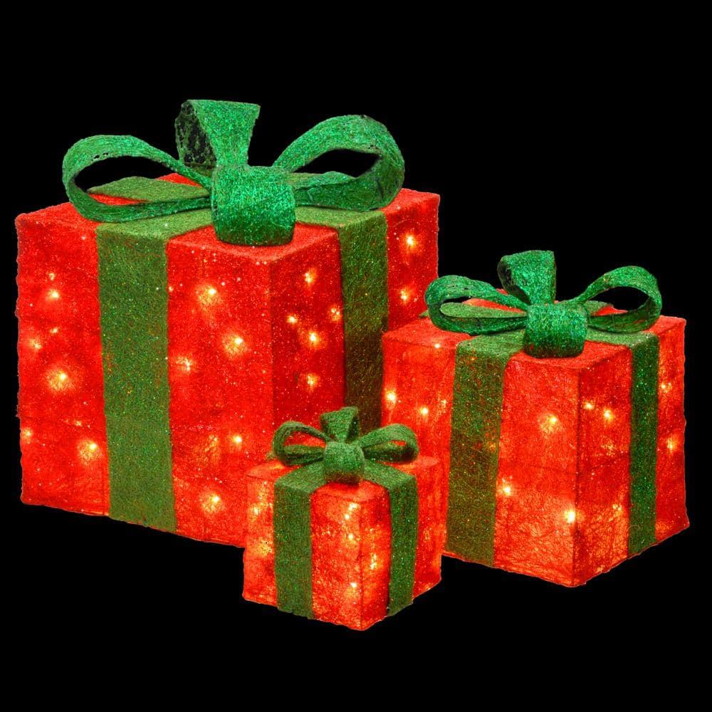 Pre-Lit Red Sisal Gift Box Assortment