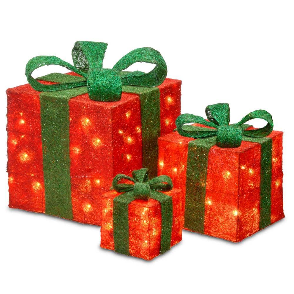 Pre-Lit Red Sisal Gift Box Assortment