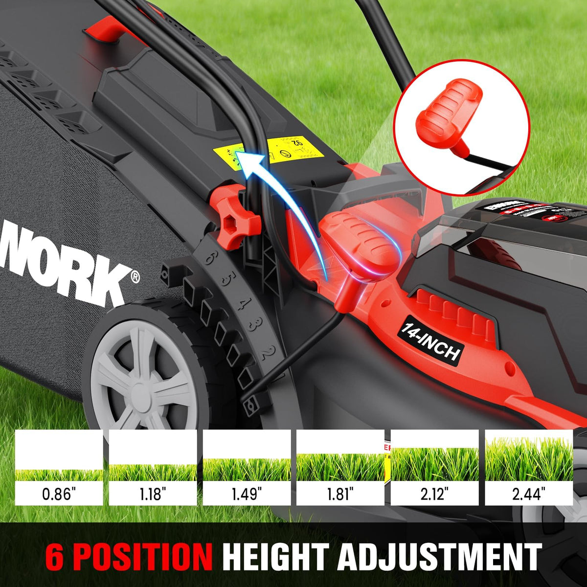 40V 14" Electric Lawn Mower Cordless with 2*4.0Ah Batteries &amp; Charger | 6-Height Adjustment, Electric Push Mower with 9-Gallon Grass Bag, Battery Powered Lawnmower for Yard, Lawn Care