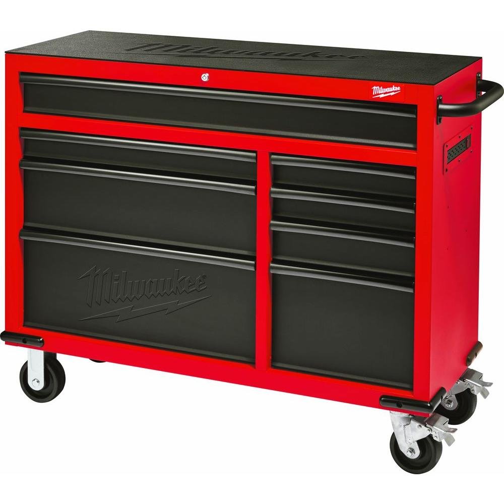 Heavy-duty, Drawer 16 Tool Chest 46 In. and Rolling Cabinet Set, Red and Black, Personal Valuables StoraDrawer with Separate Lock in Tool Chest