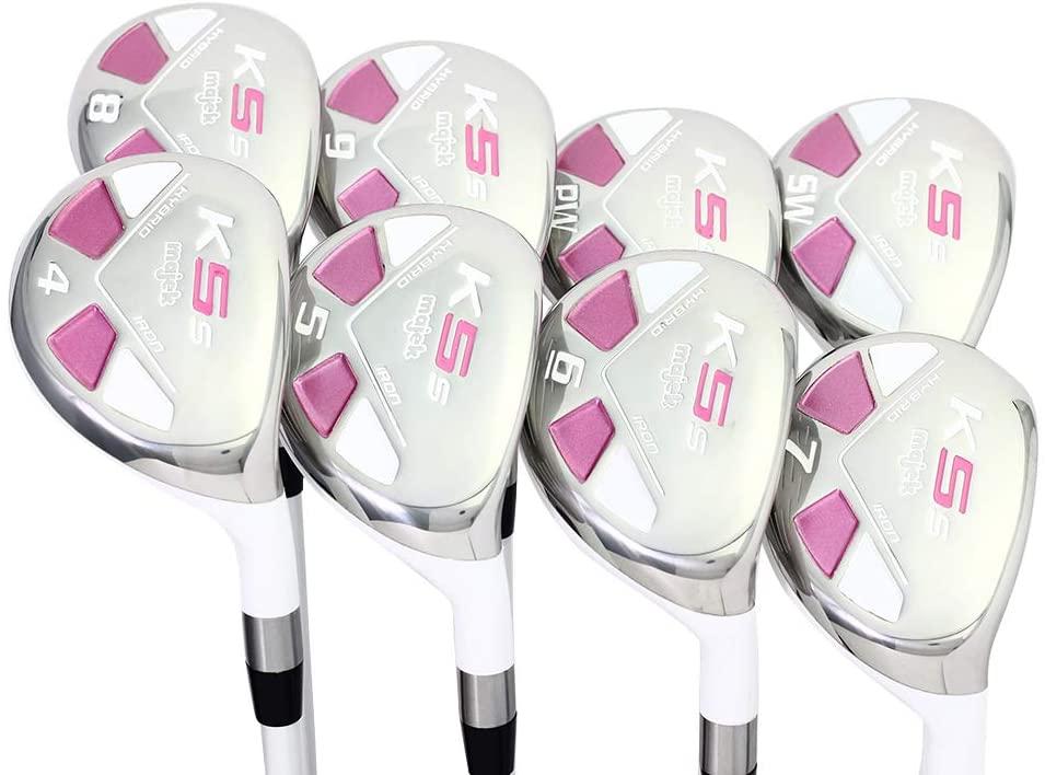 Majek White Pearl Petite Ladies Golf Hybrids Irons Set Petite Women Best All True Hybrid Ultra Light Weight Forgiving Woman Complete PackaIncludes 4 5 6 7 8 9 PW SW All Lady Flex Utility Clubs