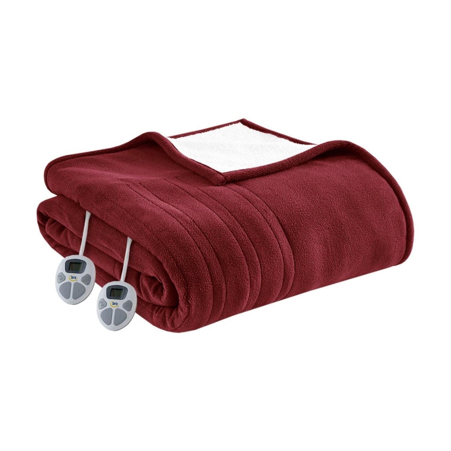 Gracie Mills Polyester Fleece to Sherpa Heated Blanket with Burgundy Finish ST54-0144