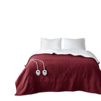 Gracie Mills Polyester Fleece to Sherpa Heated Blanket with Burgundy Finish ST54-0143
