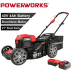 POWERWORKS 21'' Cordless Lawn Mower Brushless 40V 4.0Ah Lithium-Ion Walk Behind