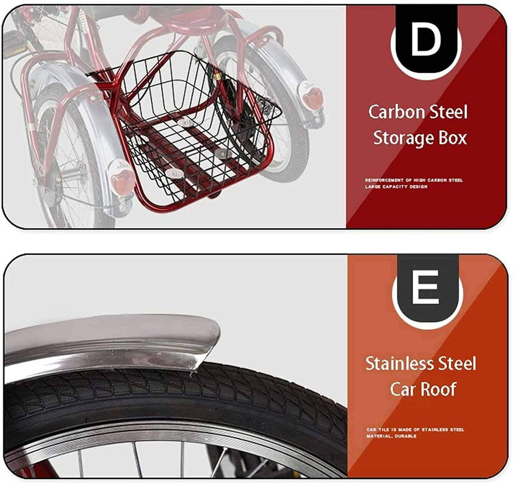 HKPLDE Adult Tricycle,Elderly Power Tricycles, Elderly Leisure Mobility Bicycles, Adult Pedal Outer Eight-Shaped Small Fitness Bicycles