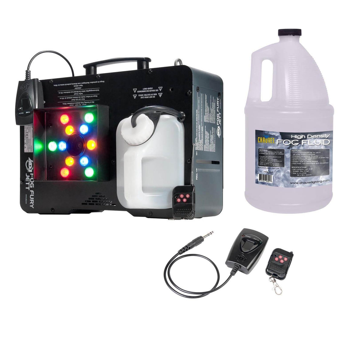 AMERICAN DJ Fog Fury Jett Fog Machine &amp; LED Light Effect w/ Remote + HDF Fluid