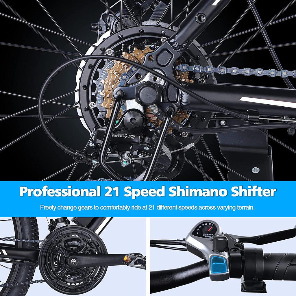 Electric Bike for Adults,Googo 26" Electric Mountain Bike with 350W Motor,Removable 36V Battery,Professional 21 Speed Gears,Middle 5 Speed LCD Display with USB,3 WorModes,20MPH Electric Bicycle