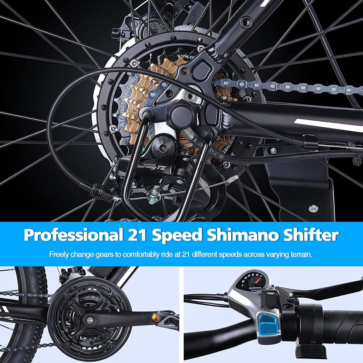 Electric Bike for Adults,Googo 26" Electric Mountain Bike with 350W Motor,Removable 36V Battery,Professional 21 Speed Gears,Middle 5 Speed LCD Display with USB,3 WorModes,20MPH Electric Bicycle