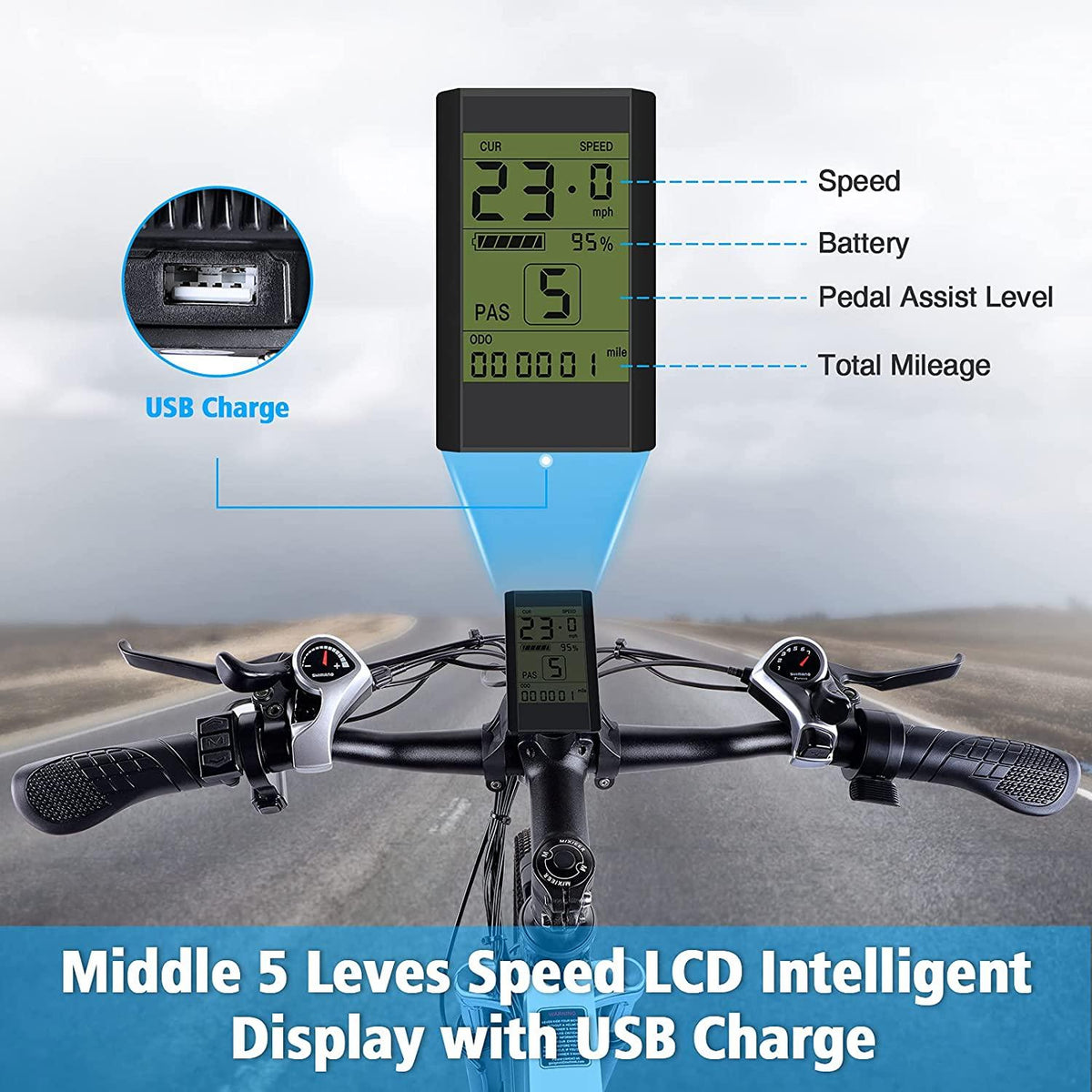 Electric Bike for Adults,Googo 26" Electric Mountain Bike with 350W Motor,Removable 36V Battery,Professional 21 Speed Gears,Middle 5 Speed LCD Display with USB,3 WorModes,20MPH Electric Bicycle