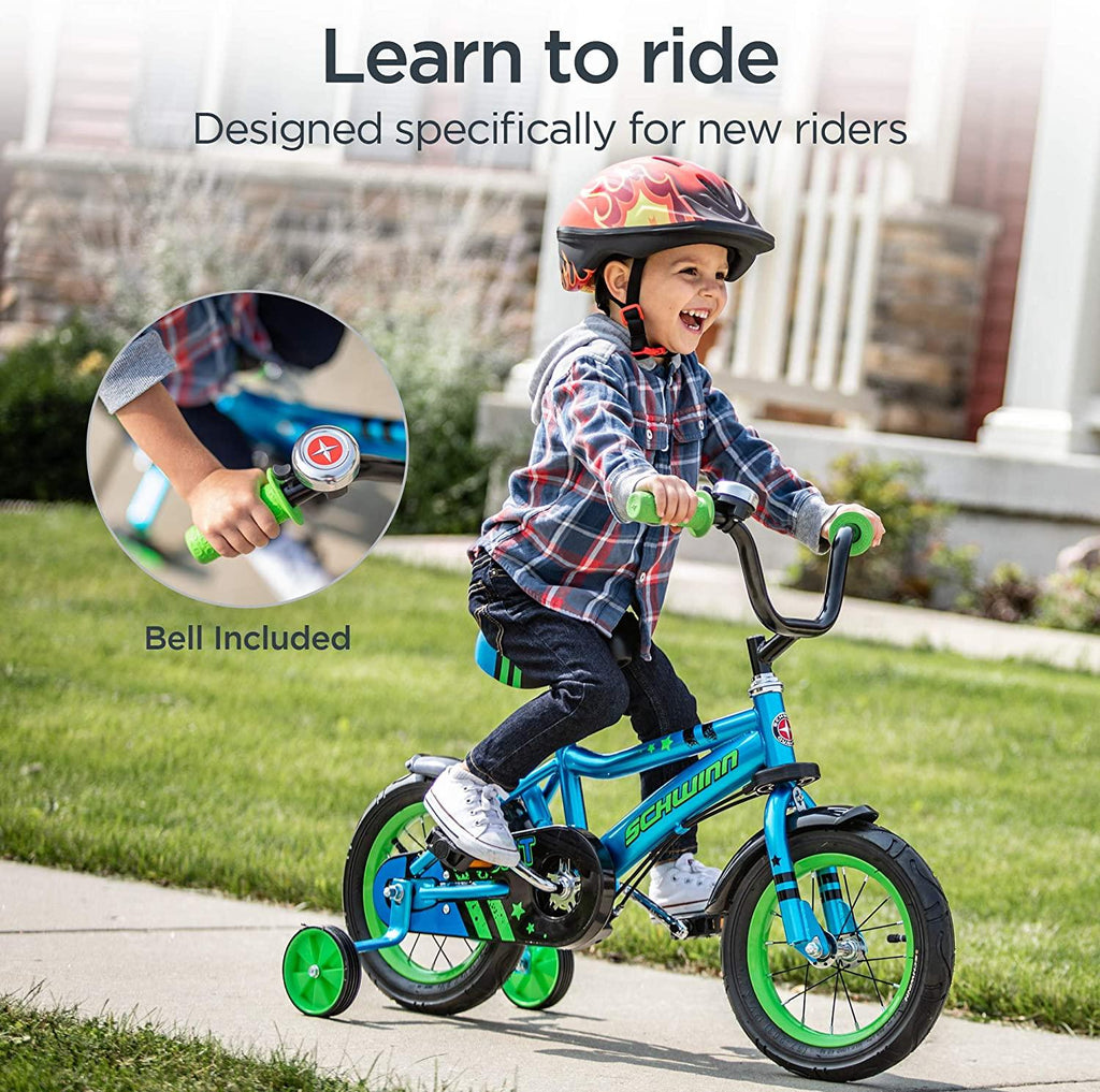 Schwinn Grit and Petunia Steerable Kids Bike, Boys and Girls Beginner Bicycle, 12-Inch Wheels, Training Wheels, Easily Removed Parent Push Handle with Water Bottle Holder, Multiple Colors