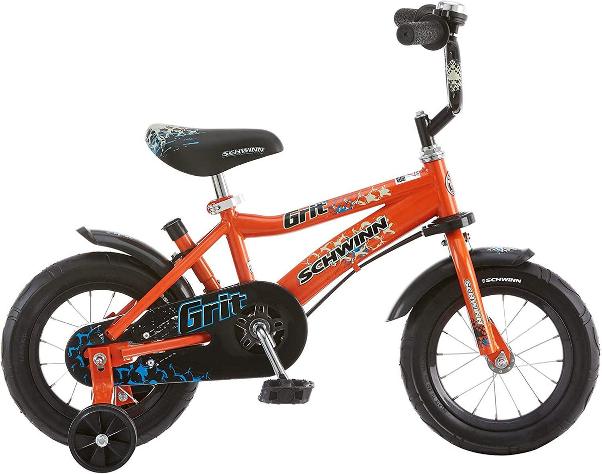 Schwinn Grit and Petunia Steerable Kids Bike, Boys and Girls Beginner Bicycle, 12-Inch Wheels, Training Wheels, Easily Removed Parent Push Handle with Water Bottle Holder, Multiple Colors