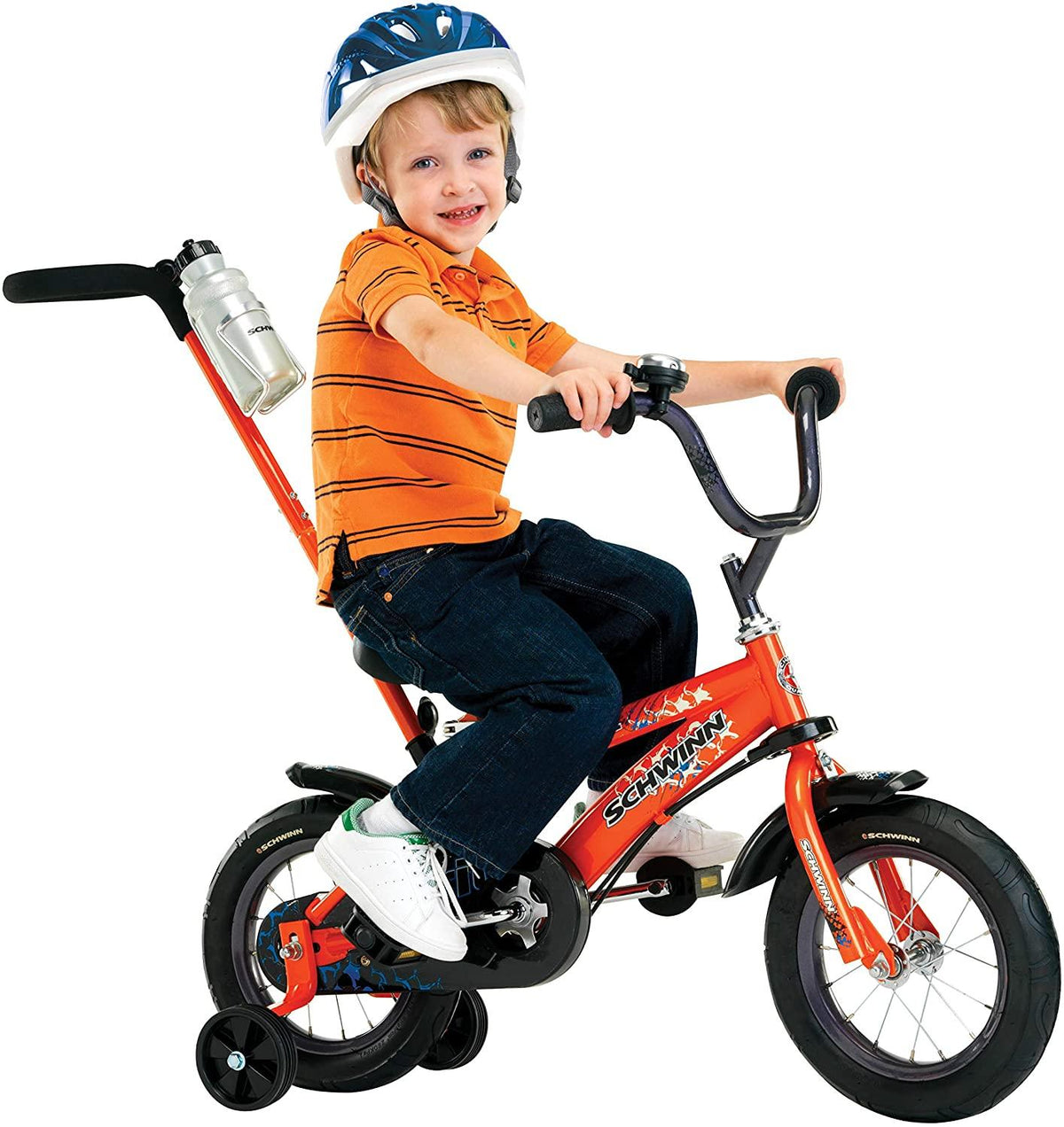 Schwinn Grit and Petunia Steerable Kids Bike, Boys and Girls Beginner Bicycle, 12-Inch Wheels, Training Wheels, Easily Removed Parent Push Handle with Water Bottle Holder, Multiple Colors