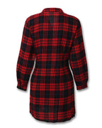 plaid lace-up side slit shirt dress