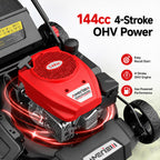 21-Inch Gas Push Lawn Mower, 144cc 4-Stroke Engine, 6-Position Adjustable Cutting Height, 3-in-1 Mulching, Side Dischar&amp; Rear Bag for Garden Landscaping