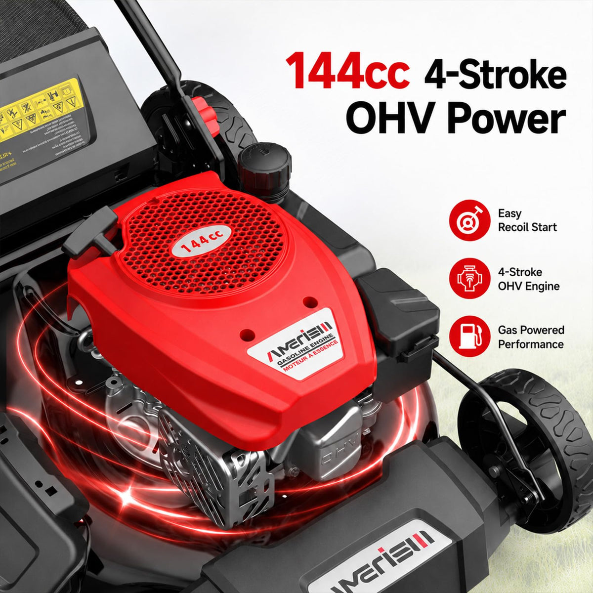 21" Steel Deck Gas Lawn Mower, 3-in-1 Push Mower, 144cc 4-Stroke OHV Engine, 6 Height Adjustment, 1.4 Bushel Grass Catcher with Bagging, Mulching &amp; Side DischarEfficient for Yard Garden