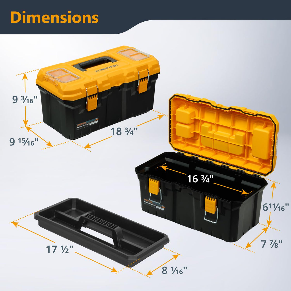 19-Inch Tool Box with Trays - Lockable, Metal Latch, Organizer, Portable Storafor Tools, Small or Mid-Sized Parts (72362)