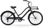 reezero EVRYjourney Men's Casual Edition 7-Speed Sport Hybrid Cruiser Bike w/Integrated Cable Lock, Light and Basket, 26" Bicycle, Matte Black with Black Seat and Black Grips