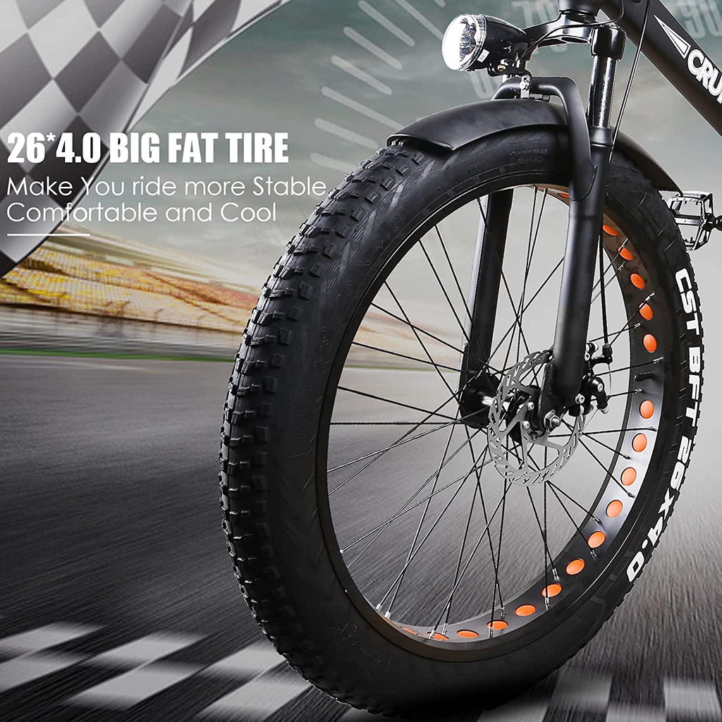 26" Fat Tire Ebike, Super Cruiser with 500W Brushless Motor &amp; Removable 48V/12Ah Lithium-ion Battery Adult Mountain Electric Bicycles, Top Speed 30MPH,  6-Speed Gear【US Stock】