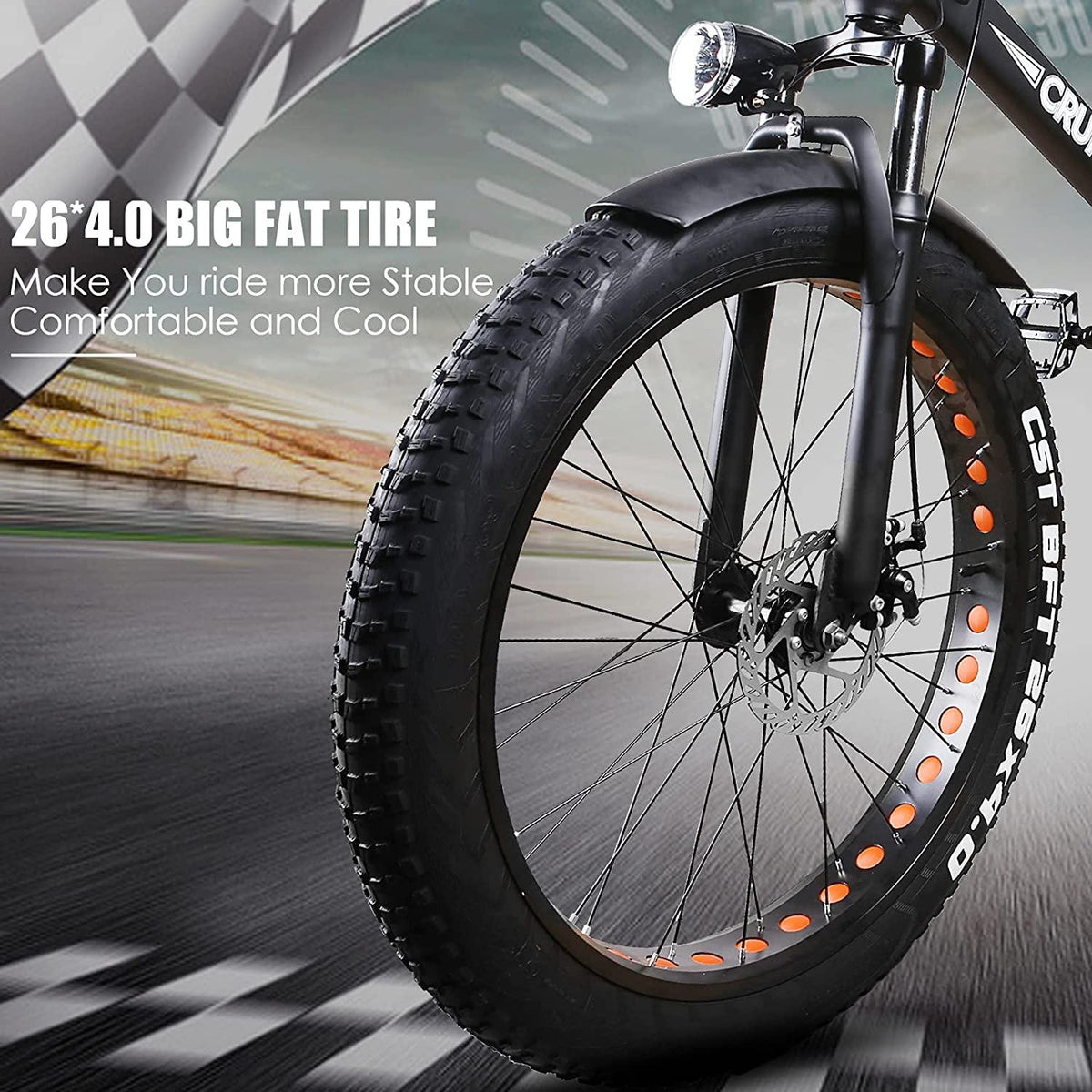 26" Fat Tire Ebike, Super Cruiser with 500W Brushless Motor &amp; Removable 48V/12Ah Lithium-ion Battery Adult Mountain Electric Bicycles, Top Speed 30MPH,  6-Speed Gear【US Stock】