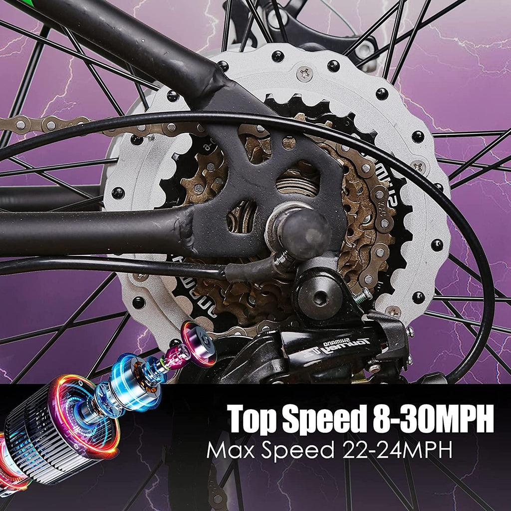 26" Fat Tire Ebike, Super Cruiser with 500W Brushless Motor &amp; Removable 48V/12Ah Lithium-ion Battery Adult Mountain Electric Bicycles, Top Speed 30MPH,  6-Speed Gear【US Stock】