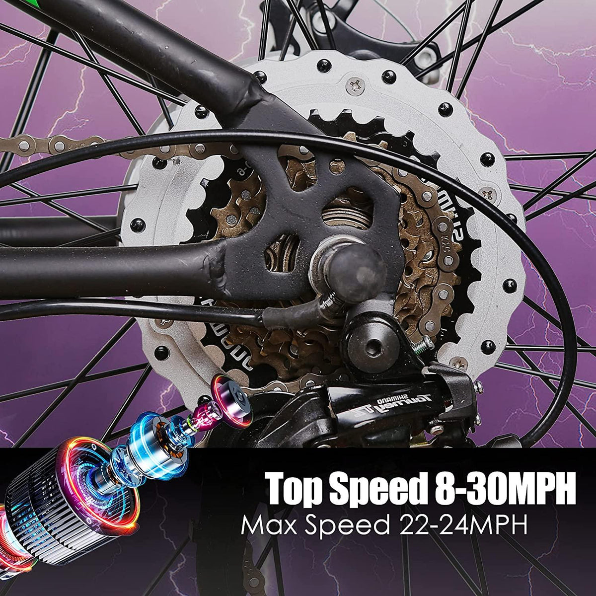26" Fat Tire Ebike, Super Cruiser with 500W Brushless Motor &amp; Removable 48V/12Ah Lithium-ion Battery Adult Mountain Electric Bicycles, Top Speed 30MPH,  6-Speed Gear【US Stock】