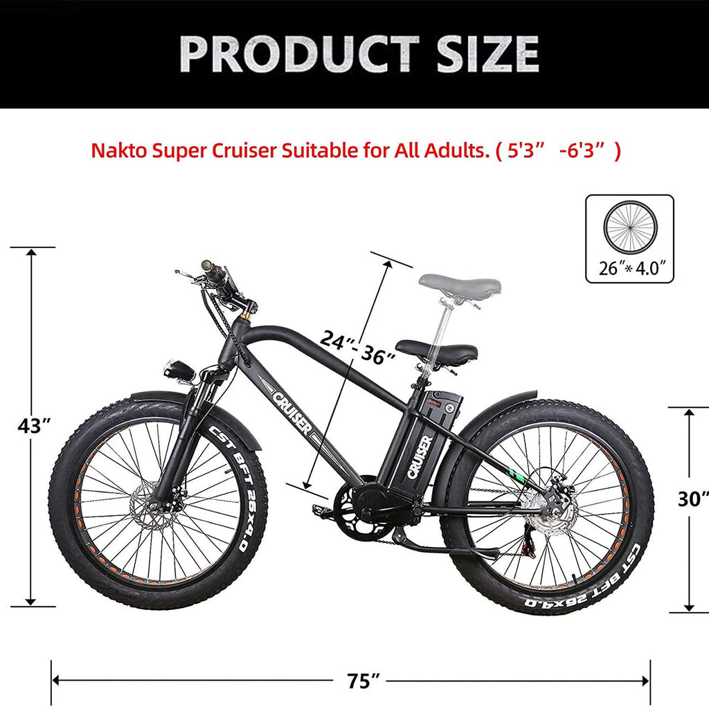 26" Fat Tire Ebike, Super Cruiser with 500W Brushless Motor &amp; Removable 48V/12Ah Lithium-ion Battery Adult Mountain Electric Bicycles, Top Speed 30MPH,  6-Speed Gear【US Stock】