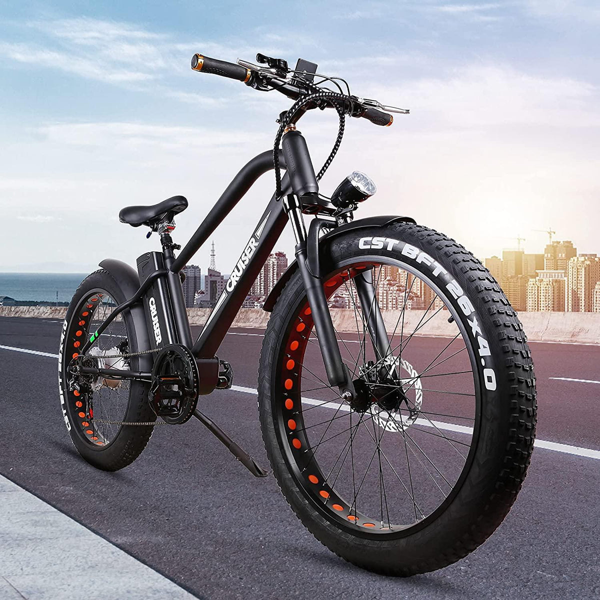 26" Fat Tire Ebike, Super Cruiser with 500W Brushless Motor &amp; Removable 48V/12Ah Lithium-ion Battery Adult Mountain Electric Bicycles, Top Speed 30MPH,  6-Speed Gear【US Stock】