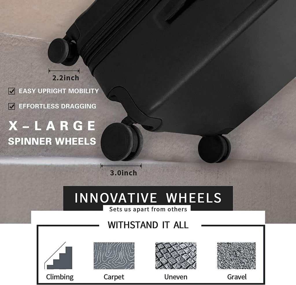 land Carry On Luggage with X-Large Spinner Wheels, Expandable Hardside Travel Luggage, Rolling Suitcase TSA Approved (20-Inch, Black)