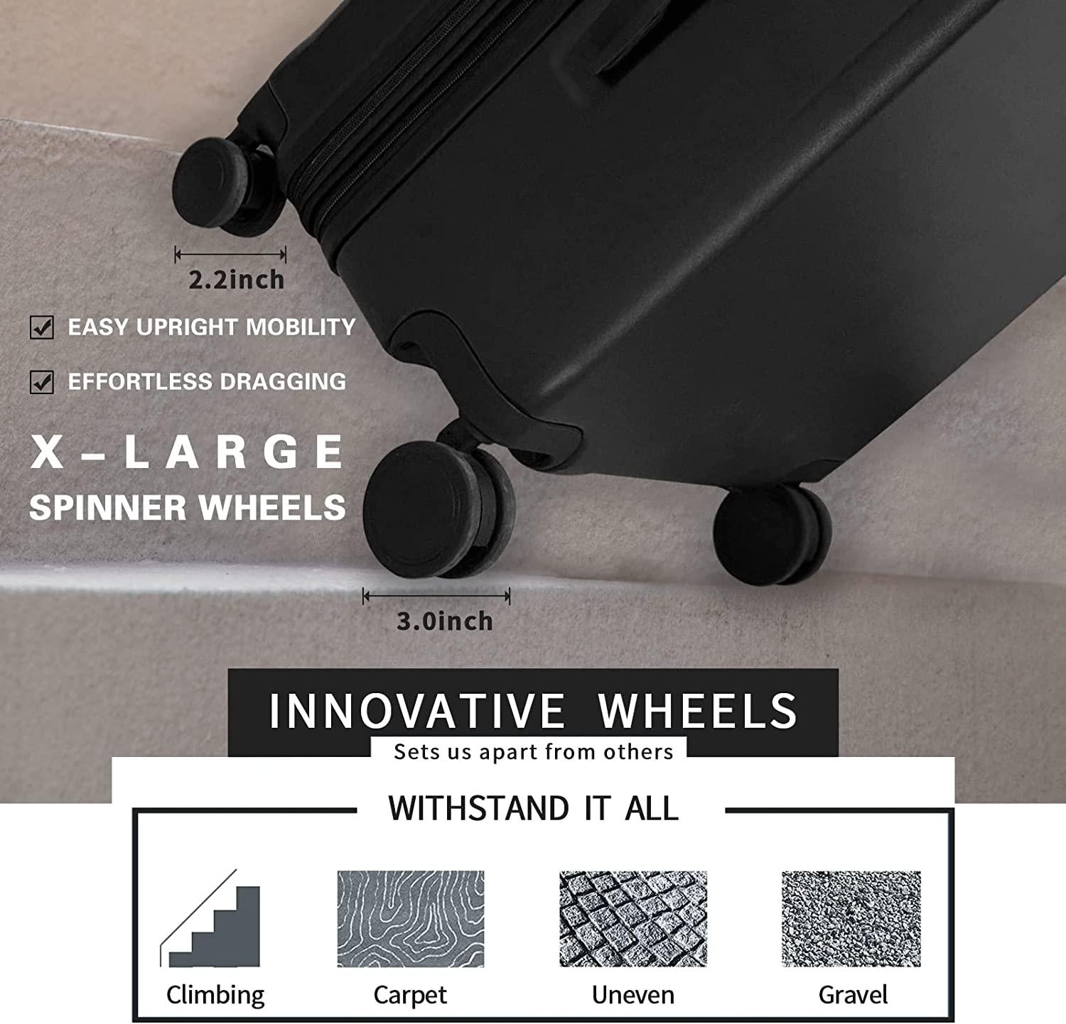 land Carry On Luggage with X-Large Spinner Wheels, Expandable Hardside Travel Luggage, Rolling Suitcase TSA Approved (20-Inch, Black)