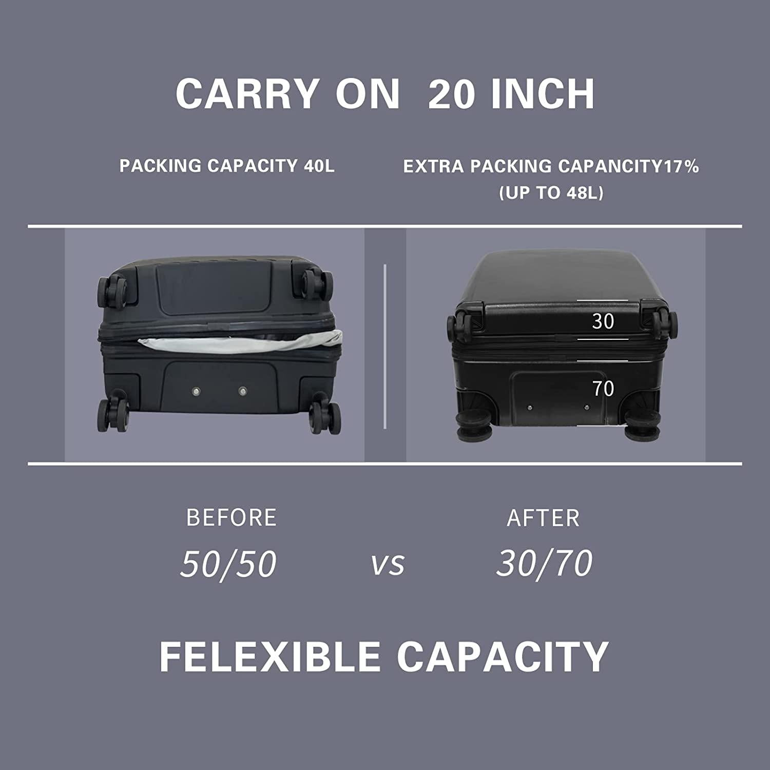 land Carry On Luggage with X-Large Spinner Wheels, Expandable Hardside Travel Luggage, Rolling Suitcase TSA Approved (20-Inch, Black)