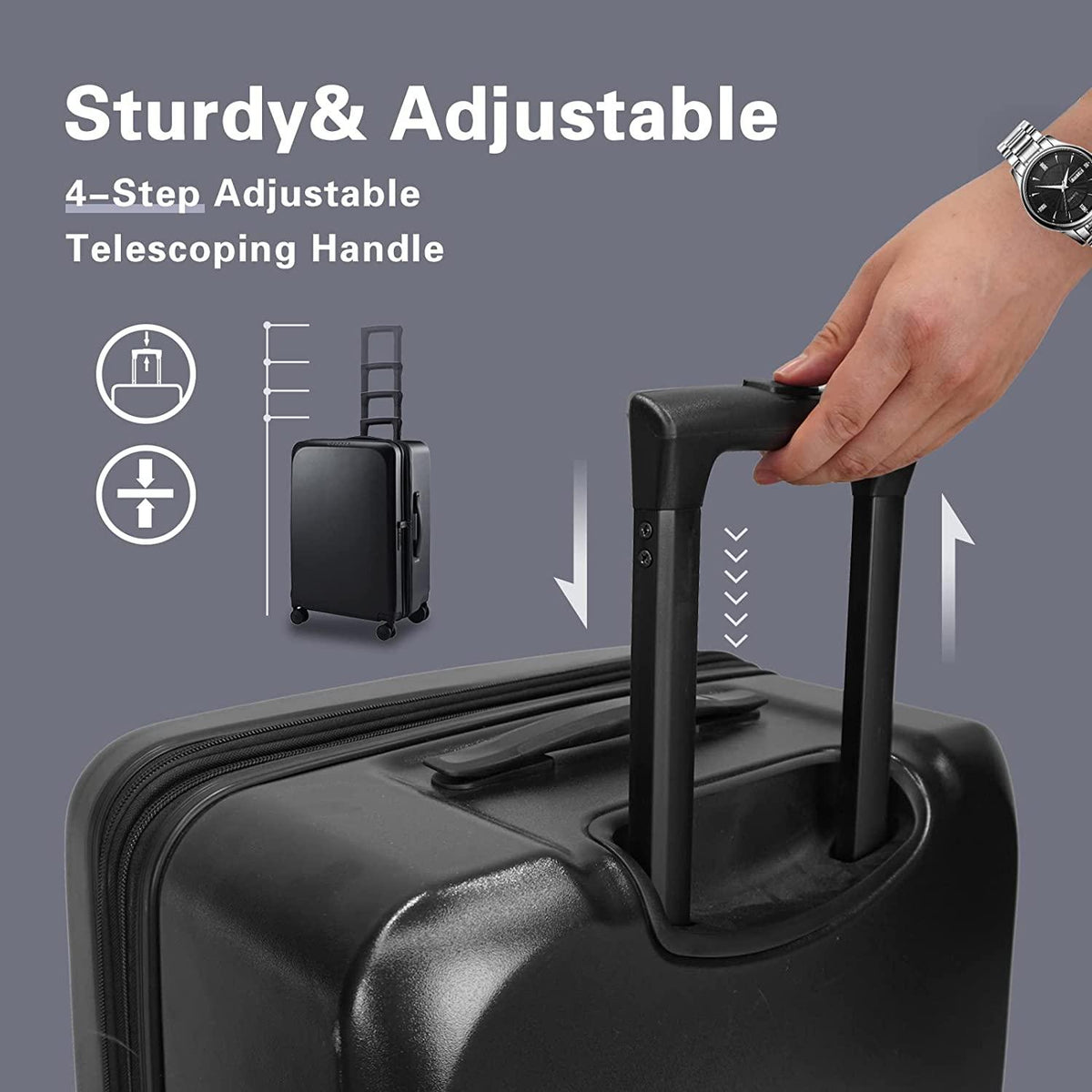 land Carry On Luggage with X-Large Spinner Wheels, Expandable Hardside Travel Luggage, Rolling Suitcase TSA Approved (20-Inch, Black)