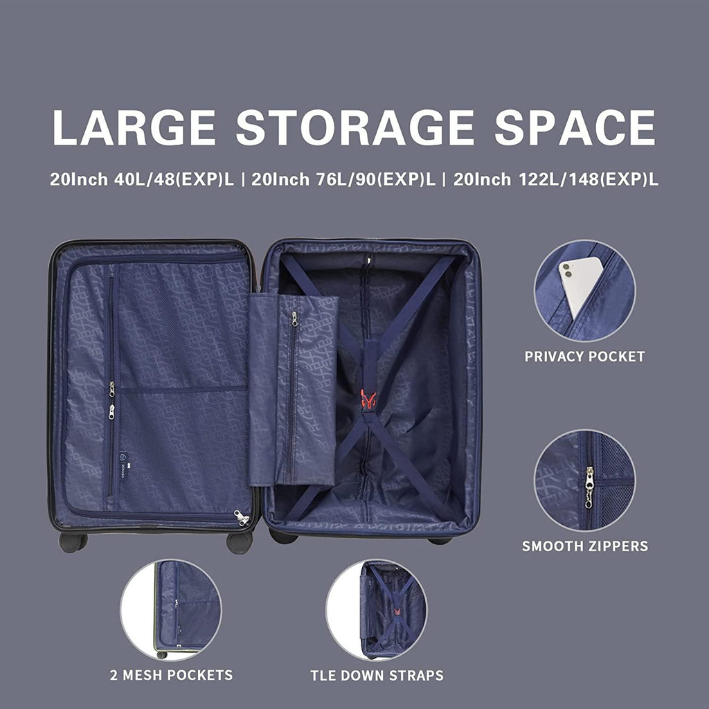 land Carry On Luggage with X-Large Spinner Wheels, Expandable Hardside Travel Luggage, Rolling Suitcase TSA Approved (20-Inch, Black)
