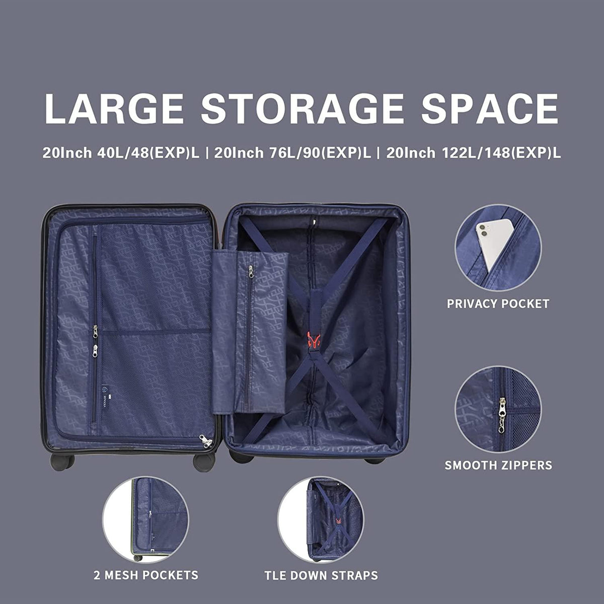 land Carry On Luggage with X-Large Spinner Wheels, Expandable Hardside Travel Luggage, Rolling Suitcase TSA Approved (20-Inch, Black)