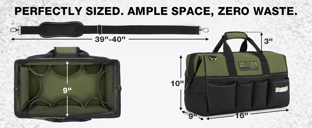 Heavy Duty Tool Bag 20 Pockets, 16-Inch Portable Tool Box Organizer | Waterproof, Wide Mouth, LarStoraToolbag for Electrician, Tradesman, with Adjustable Shoulder Strap, Soft Handle