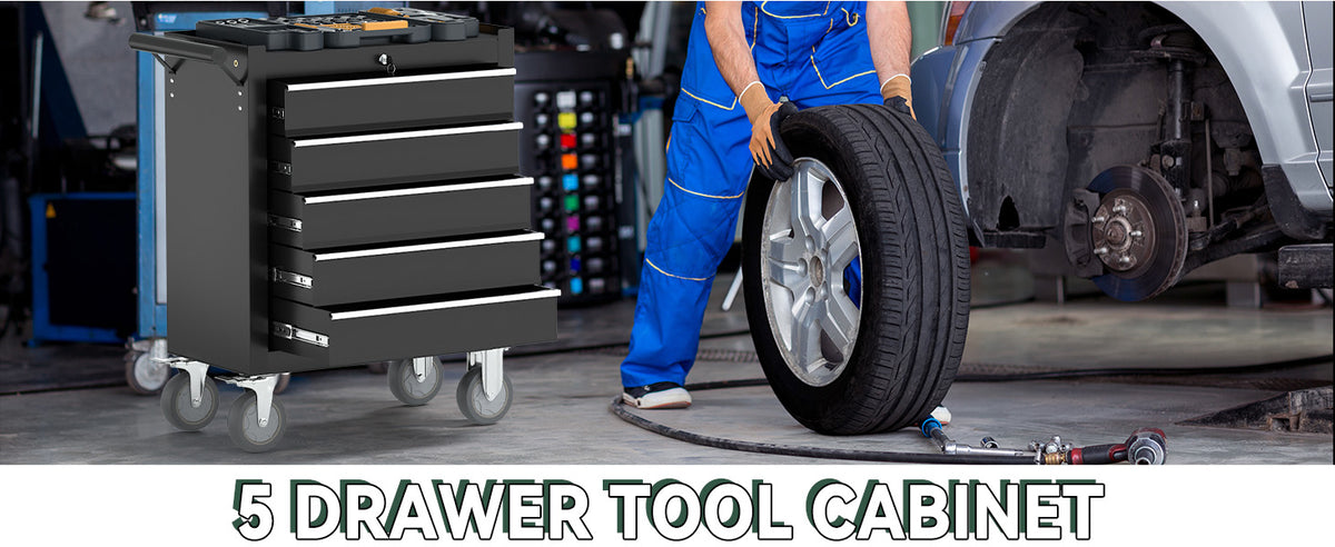5 Drawers Rolling Tool Chest with Wheels, Portable Rolling Tool Boxes with Wheels, Tool Box StoraCabinet with LocSystem for Gara(Black, 5 Drawers)