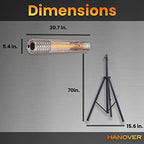Hanover 30.7" Wide Electric Carbon Infrared Heat Lamp with Remote Control and Tripod Stand, Silver/Black