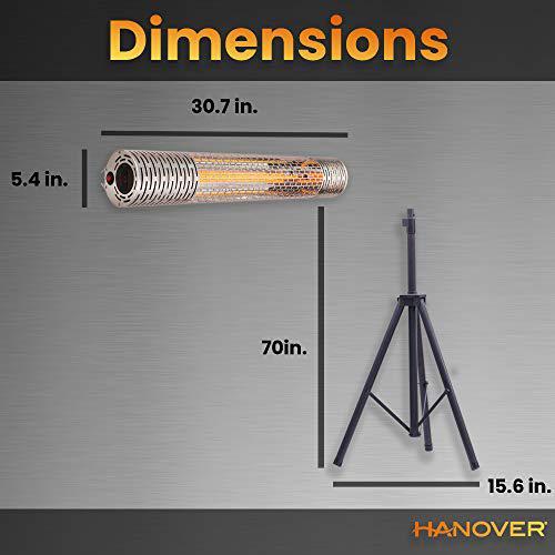Hanover 30.7" Wide Electric Carbon Infrared Heat Lamp with Remote Control and Tripod Stand, Silver/Black