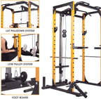 Kerrogee Olympic Power CaDip Station Stands, Squat Rack Frame Multi-functional Training Equipment Total Body Workout Training System, Yellow
