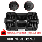 Adjustable Dumbbell Set Fitness Dumbbell 1 Piece Standard Adjustable Dumbbell with Handle and Weight Plate for Home Gym System- Building Muscle (Black, 5-45 Lbs.)