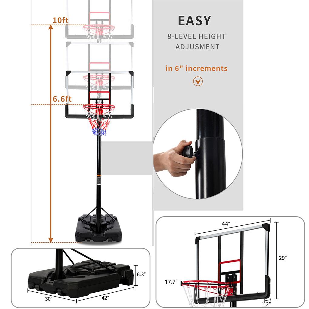 Basketball Stand with Lights Adults Kids Basketball System Height Adjustable PE Base Sports Equipment for Outdoor