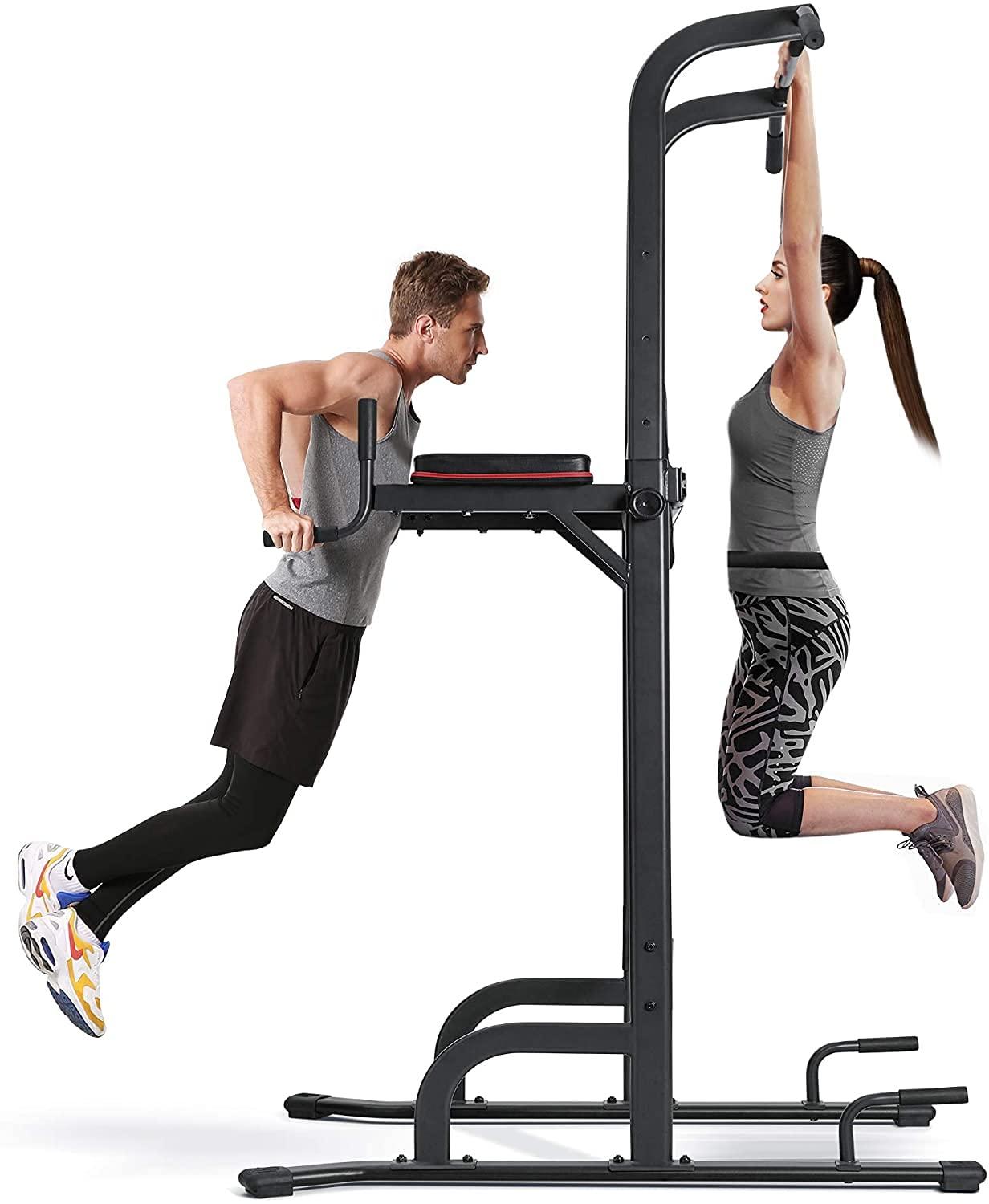 MaxKare 4 Level Adjustable Power Tower Workout Dip Stand Pull Up Bar Station-Strength Training Fitness Exercise Equipment for Home Gym 380 lbs Load Capacity