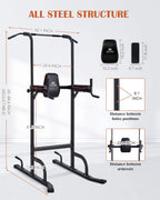 MaxKare 4 Level Adjustable Power Tower Workout Dip Stand Pull Up Bar Station-Strength Training Fitness Exercise Equipment for Home Gym 380 lbs Load Capacity