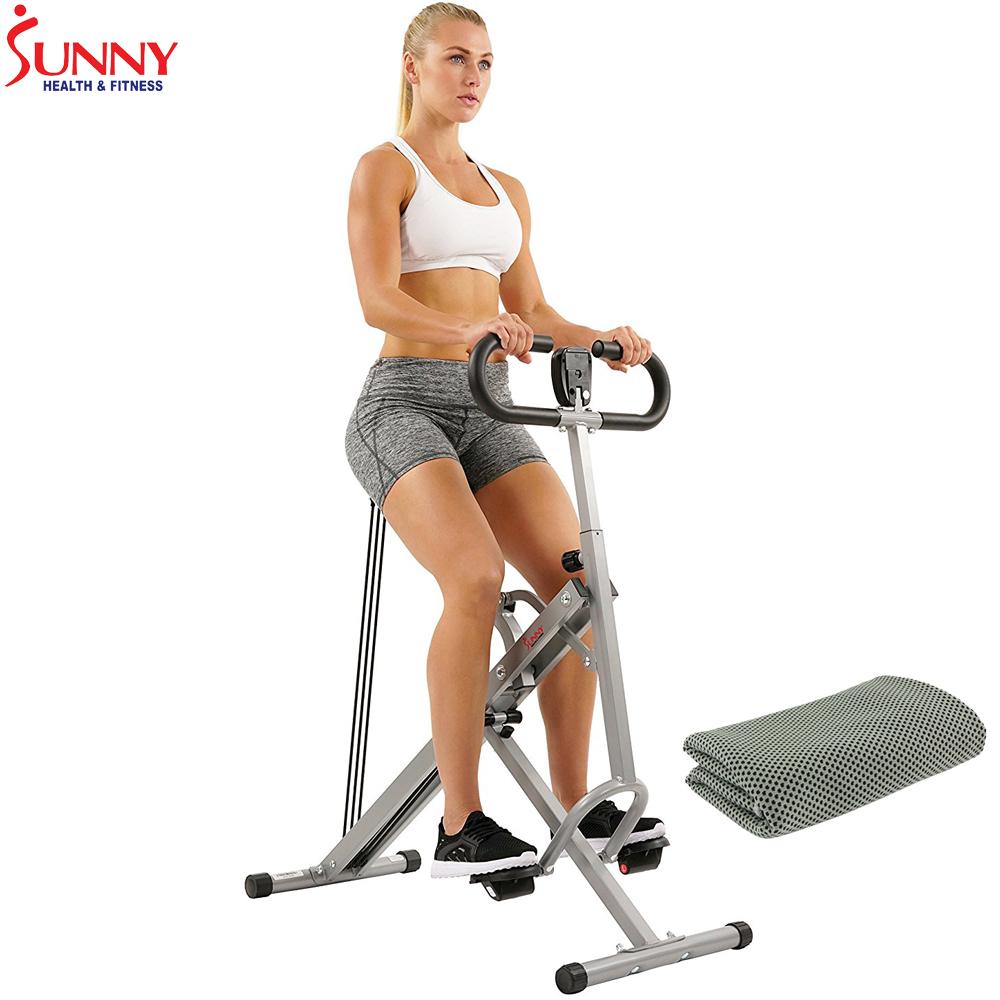 Sunny Health and Fitness Upright Squat Assist Row-N-Ride Trainer w/ Workout Cooling Towel (Grey)