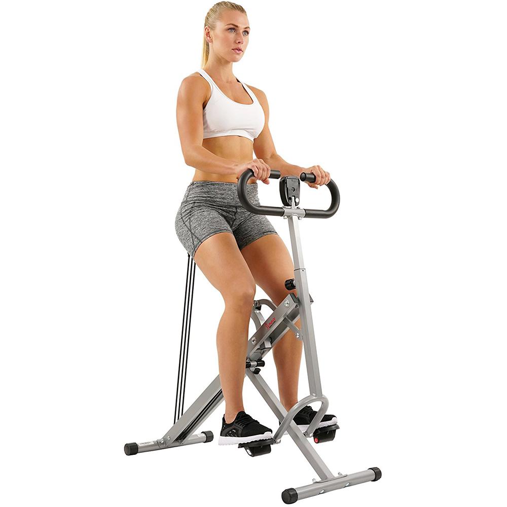 Sunny Health and Fitness Upright Squat Assist Row-N-Ride Trainer w/ Workout Cooling Towel (Grey)