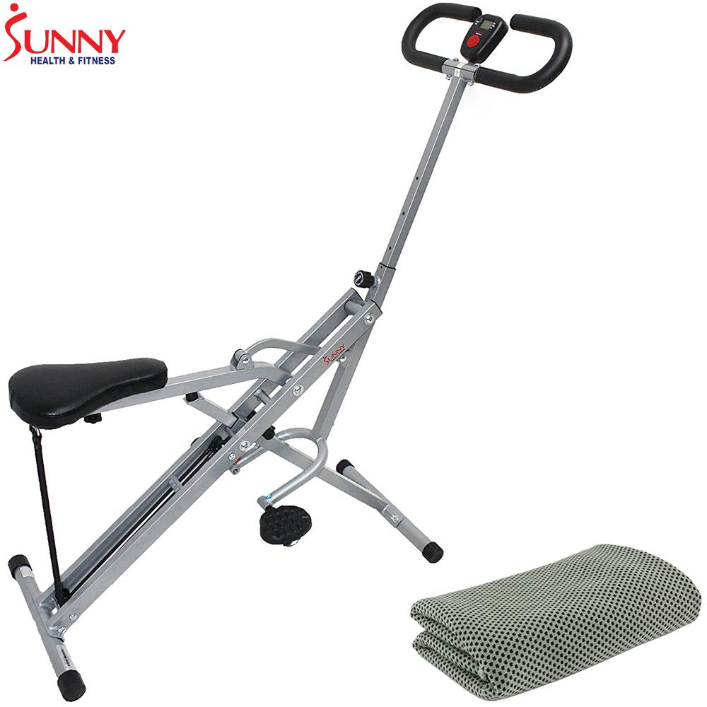 Sunny Health and Fitness Upright Squat Assist Row-N-Ride Trainer w/ Workout Cooling Towel (Grey)