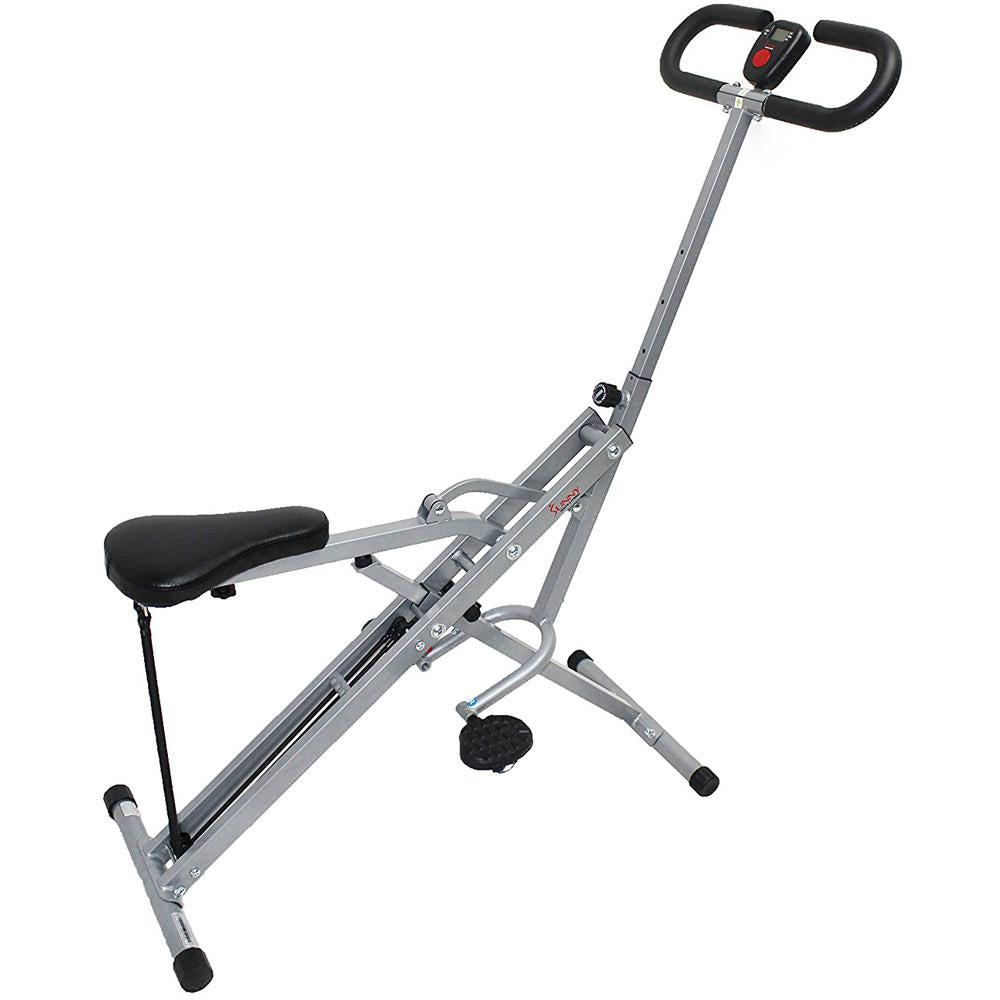 Sunny Health and Fitness Upright Squat Assist Row-N-Ride Trainer w/ Workout Cooling Towel (Grey)