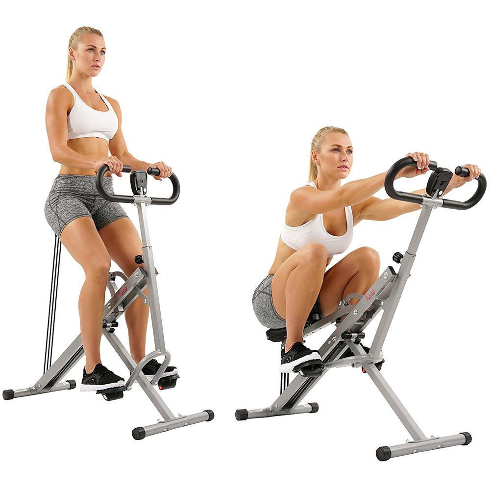 Sunny Health and Fitness Upright Squat Assist Row-N-Ride Trainer w/ Workout Cooling Towel (Grey)